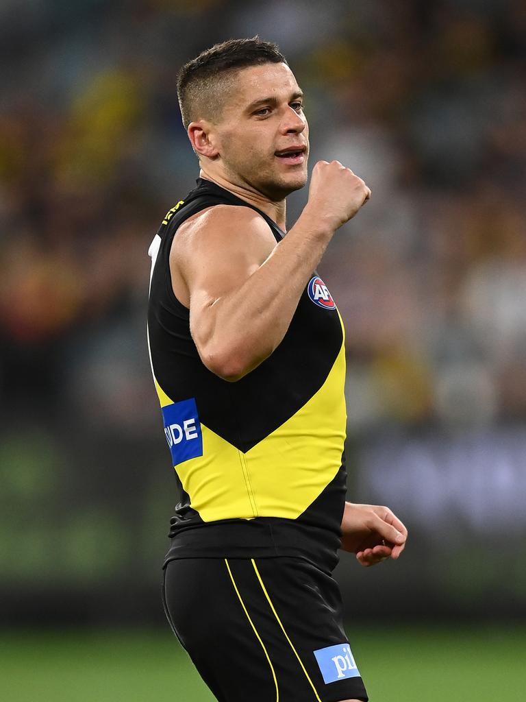 Dion Prestia exploited a loophole in the ‘stand’ rule on Saturday night. Picture: Quinn Rooney/Getty Images