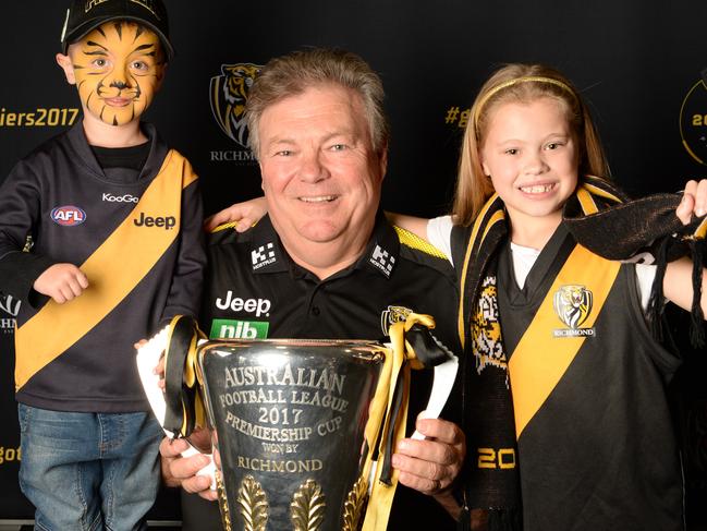 Balme with the 2017 premiership Cup with Zac and Brianna. Picture: Lawrence Pinder