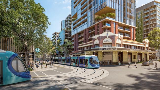 Artist's impression of potential Parramatta Road transformation to include a light rail down the middle.   , These renders are situated at the corner of Burwood and Parramatta Roads. Picture: Supplied.