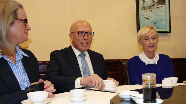 Opposition Leader Peter Dutton joined Liberal candidate for Chisholm Katie Allen for lunch with the Chinese community at the Imperial Chinese in Mount Waverley. Picture: Adam Head / NewsWire
