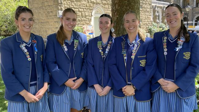 The Loreto College Division 1 girls crew. Mia McTigue, Olive Lanyon, Eliza Dodd, Isabella Rossato and Meg Lynch. Picture: Shane Jones.