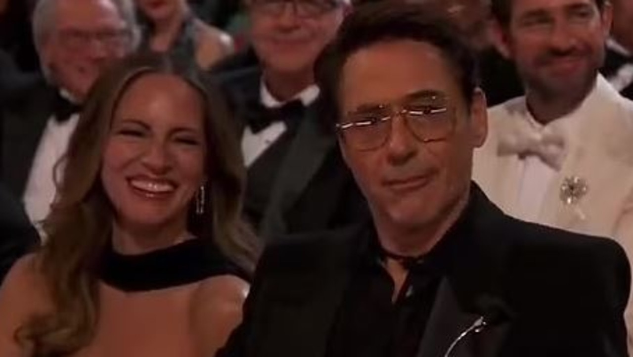 Robert Downey Jr watched on with wife Susan as Kimmel roasted him onstage. Picture: ABC