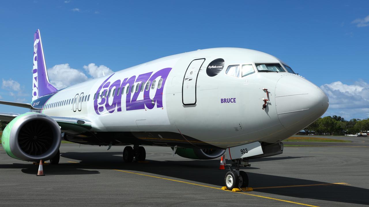 A grounded Bonza plane at Sunshine Coast Airport on Tuesday morning. Picture Lachie Millard