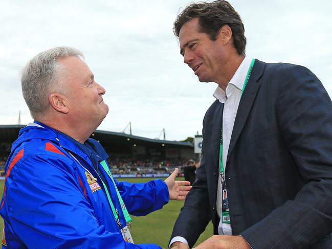 2018 NAB AFL WomenÕs Grand Final between the Western Bulldogs and the Brisbane Lions at Ikon Park, Melbourne. Peter Gordon and Gillon McLachlan. Picture: Mark Stewart