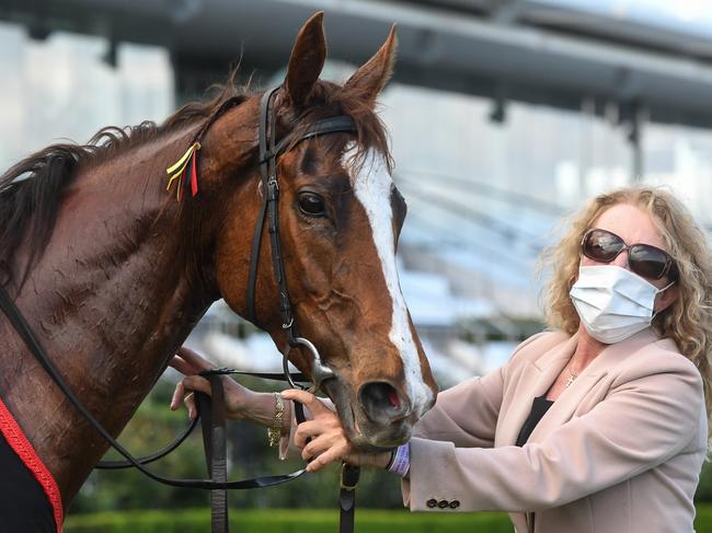 Still A Star after winning the Furphy Rose of Kingston Stakes at Flemington Racecourse on October 02, 2021 in Flemington, Australia. (Brett Holburt/Racing Photos via Getty Images)