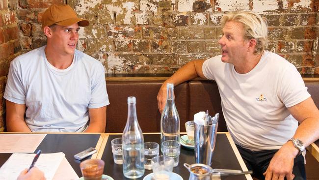 Dermott Brereton and Carlton young gun Charlie Curnow chat all things footy. Picture: Mark Stewart