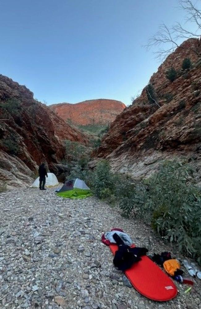 A St John’s paramedic and NT police officer camped overnight to provide care to the injured hiker. Image: NT Police.