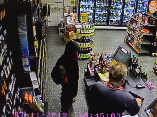 CCTV footage of an armed robbery at a Bundaberg liquor store that occurred on Saturday evening, 7 November 2015.Photo: contributed