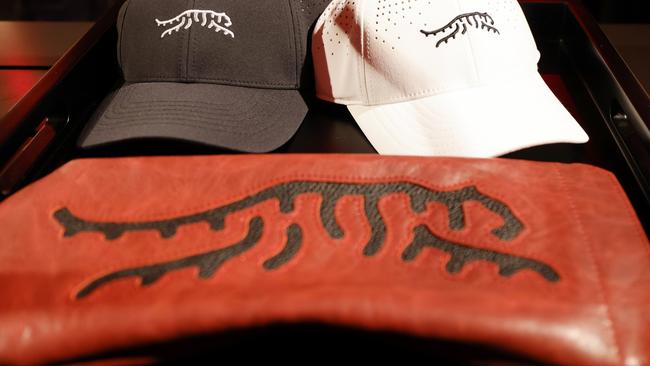 A detail of hats and a club cover during the launch of Tiger Woods and TaylorMade Golf's new apparel and footwear brand "Sun Day Red" (Photo by Kevork Djansezian/Getty Images)