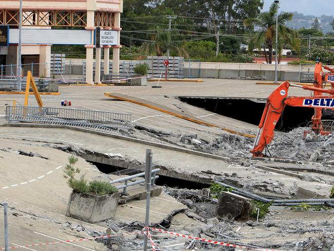 Demolition underway at Pacific Fair on the Gold Coast as the redevelopment swings into action. Picture Mike Batterham
