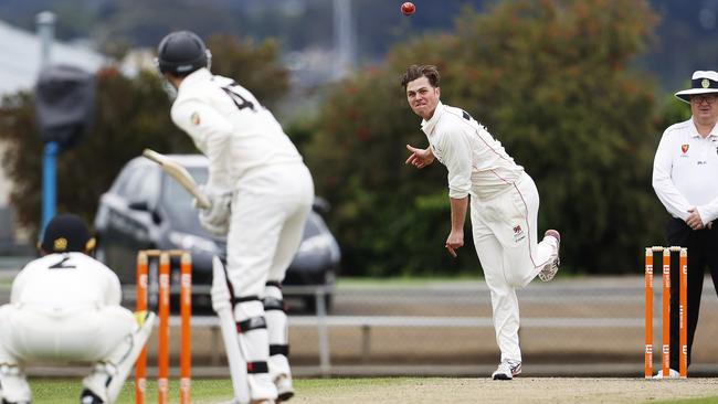 CTPL match between Glenorchy v University from KGV Oval. University bowler Bailey Kenzie. Picture: Zak Simmonds