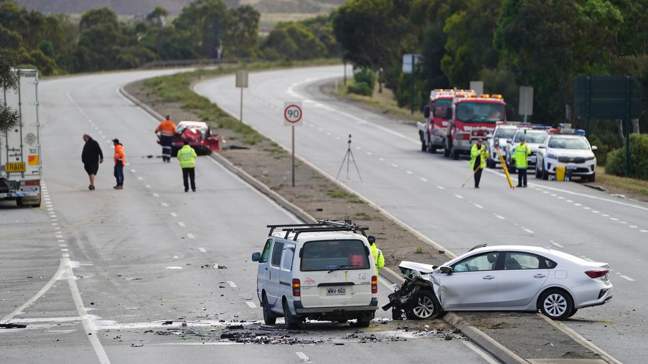 The crash scene on Adelaide’s Port River Expressway. Picture Dean Martin