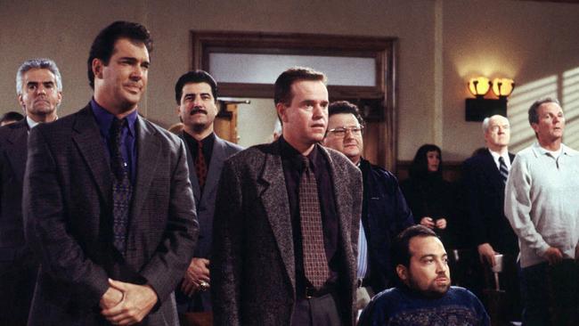 Patrick Warburton, Steve Hytner and Danny Woodburn in the final episode of Seinfeld.