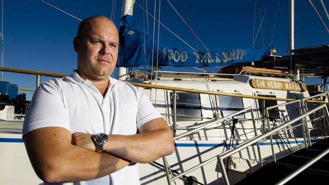 Whale Watching Gold Coast and Tall Ship Cruises general manager Jason Nicholls standing with one of his vessels. Story being written about Hervey Bay whale watching operators complaining about the change to state government laws which will see Gold Coast operators paying no fees, while their competitors are hit.