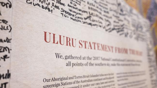 The Uluru Statement from the Heart on display at the National Press Club in Canberra. Picture: NCA NewsWire / Martin Ollman