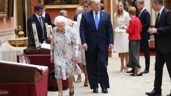 The late Queen with Donald Trump in 2019. Picture: Ian Vogler – WPA PoolGetty Images