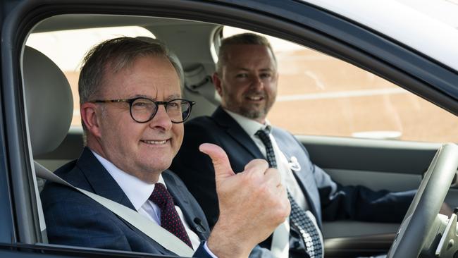 Anthony Albanese test drove a Hyundai EV at Parliament House in 2021. Picture: NewsWire / Martin Ollman