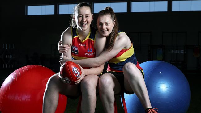 Jess and Sarah Allan will play for the Crows in their first game of the AFLW season on Saturday. Picture: Sarah Reed