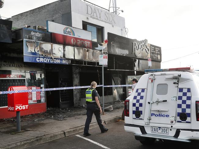 Rocco’s Burger Cafe in Croydon has been destroyed in an arson attack. Picture: David Crosling