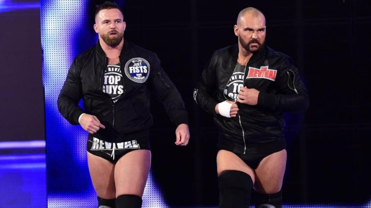 WWE Raw Tag Team Champions The Revival, Dash Wilder and Scott Dawson, make their way to the ring.