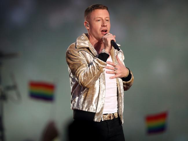 Rapper Macklemore’s much-hyped performance and controversial performance went down a treat with many fans it seems. Picture: Brett Costello