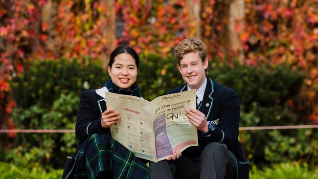 The Geelong College Year 12 students Audrey Ng and Nick Delaney run the school newspaper, one of the student-led initiatives that prepares young people to take leadership roles off campus. Picture: Chloe Smith.