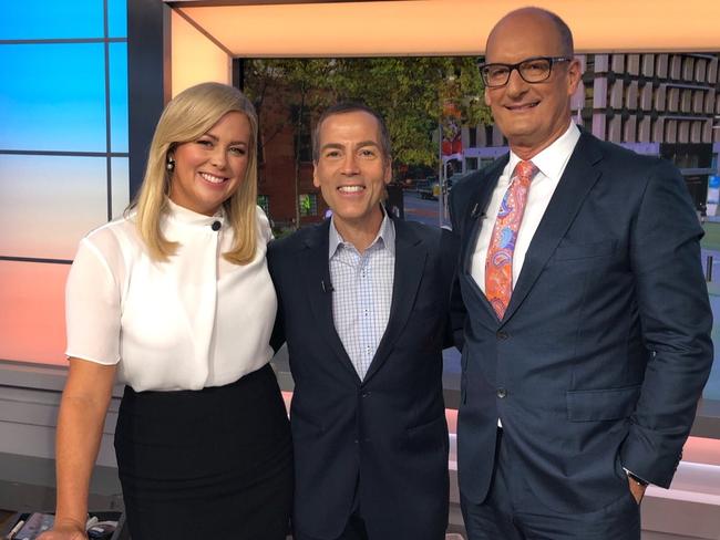 Nelson Aspen with former Sunrise co-host Sam Armytage and current host David Koch.