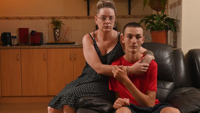 Mel and her son Kaydenn, 16, who is once again looking like a healthy teen after being removed from his previous carer. Picture: Keryn Stevens