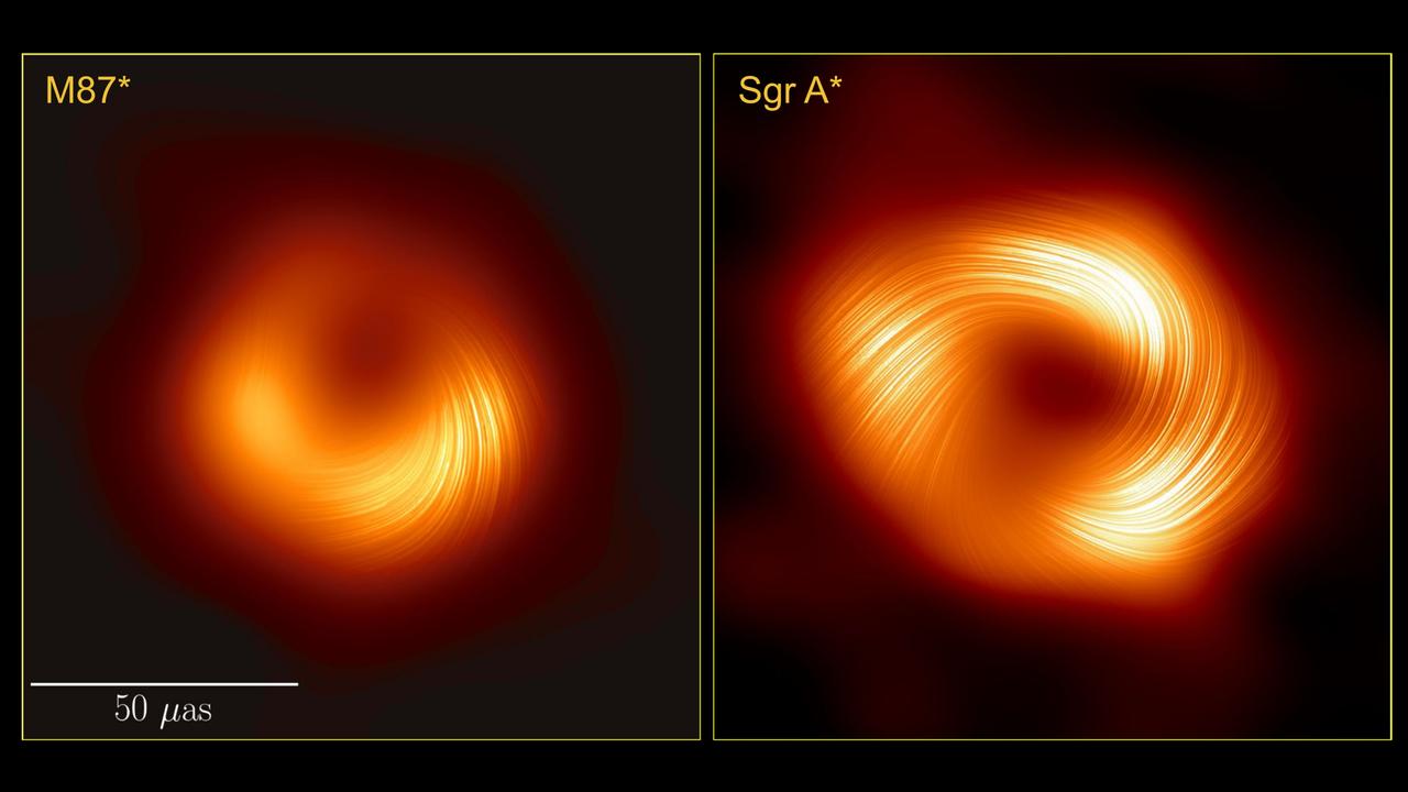 Comparison of the difference in size between the two supermassive black holes, M87* and Sagittarius A*. Picture: EHT Collaboration/Lia Medeiros/xkcd