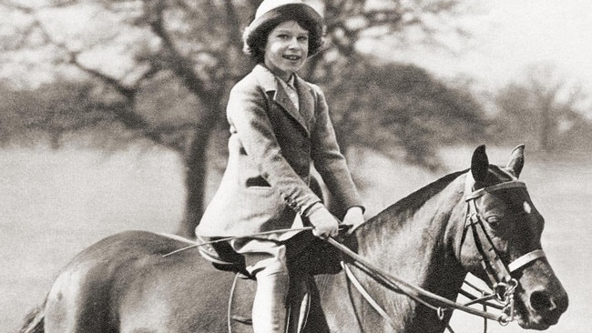 Riding in Windsor Great Park aged nine. She would begin serious lessons three years later. Picture: UIG/Getty Images/The Times