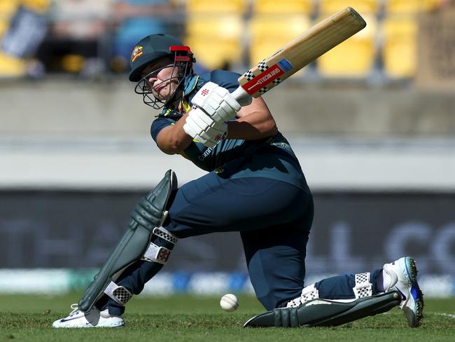 WELLINGTON, NEW ZEALAND - MARCH 26: Georgia Voll of Australia bats during game three of the Women's T20 series between New Zealand and Australia at Sky Stadium, on March 26, 2025, in Wellington, New Zealand. (Photo by Hagen Hopkins/Getty Images)