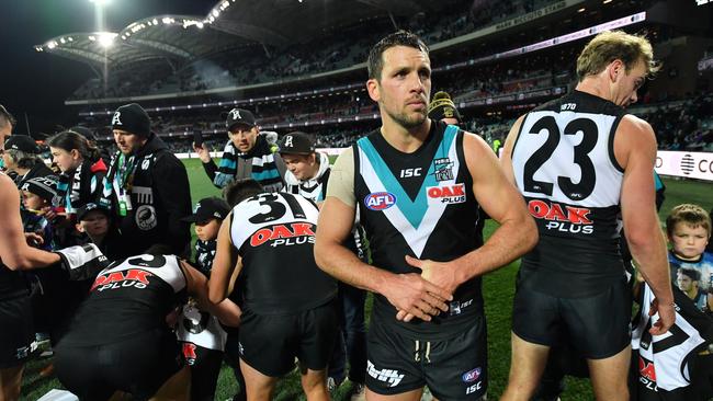 Power captain Travis Boak after the devastating loss to West Coast on Saturday. Picture: AAP Image/David Mariuz