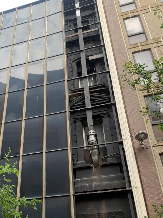 An 1880s building is exposed after perspex fell from the Gawler Place building. Picture: Kitty Barr