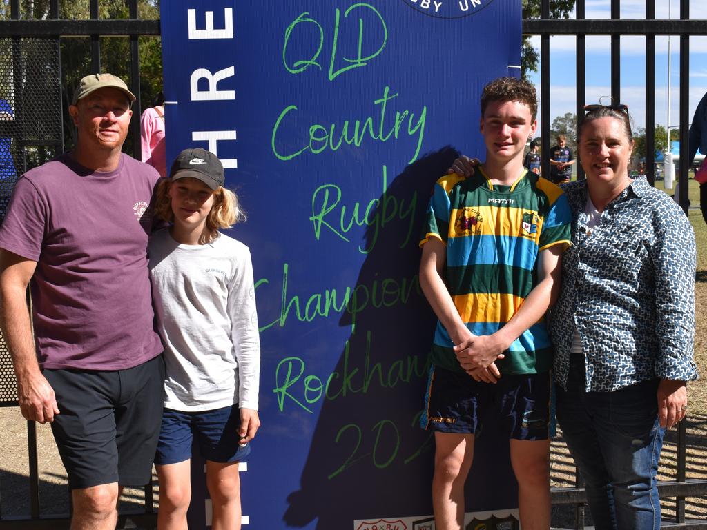 The McKerrow family from the Sunshine Coast - Scott, Will, Max and Sam - at the Queensland Country Rugby Union Championships in Rockhampton, July 1, 2023.