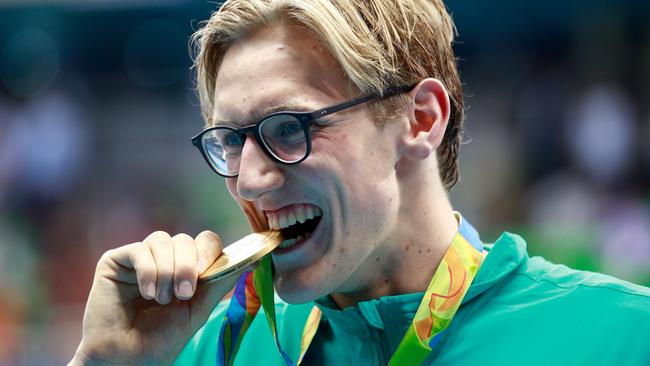 Gold medallist Mack Horton of Australia poses during the medal ceremony for the Final of the Men's 400m Freestyle.