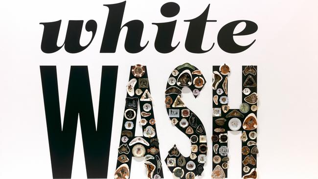 Tony Albert’s provocative work whiteWASH 2018 featuring Vintage ashtrays on vinyl lettering will be on display at the reopened GOMA