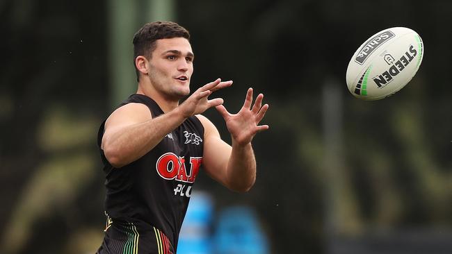 Nathan Cleary during Penrith training at Penrith Rugby League Academy, Penrith. Picture: Brett Costello