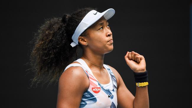 Naomi Osaka celebrates her win. Picture: William West/AFP