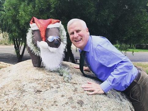 A festive wombat, left, with Deputy Prime Minister Michael McCormack. Picture: Instagram