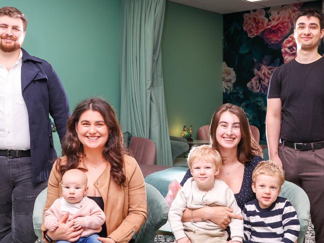 Loving siblings: James, Christine, Natasha and Marc Coxhill with Leia, Leonardo and Luca Giampaolo. Picture: Brendan Beckett