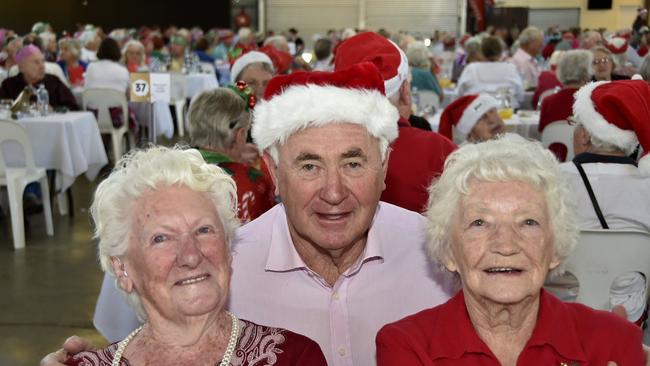 Fay Collins, Paul Antonio, Dulcie Perry. Mayoral Christmas party for over 80s at the Toowoomba Showgrounds. November 2018