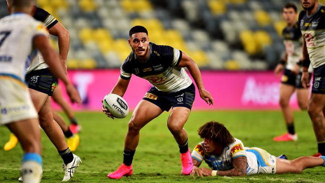 North Queensland fullback Valentine Holmes in action against Gold Coast. Picture: Alix Sweeney