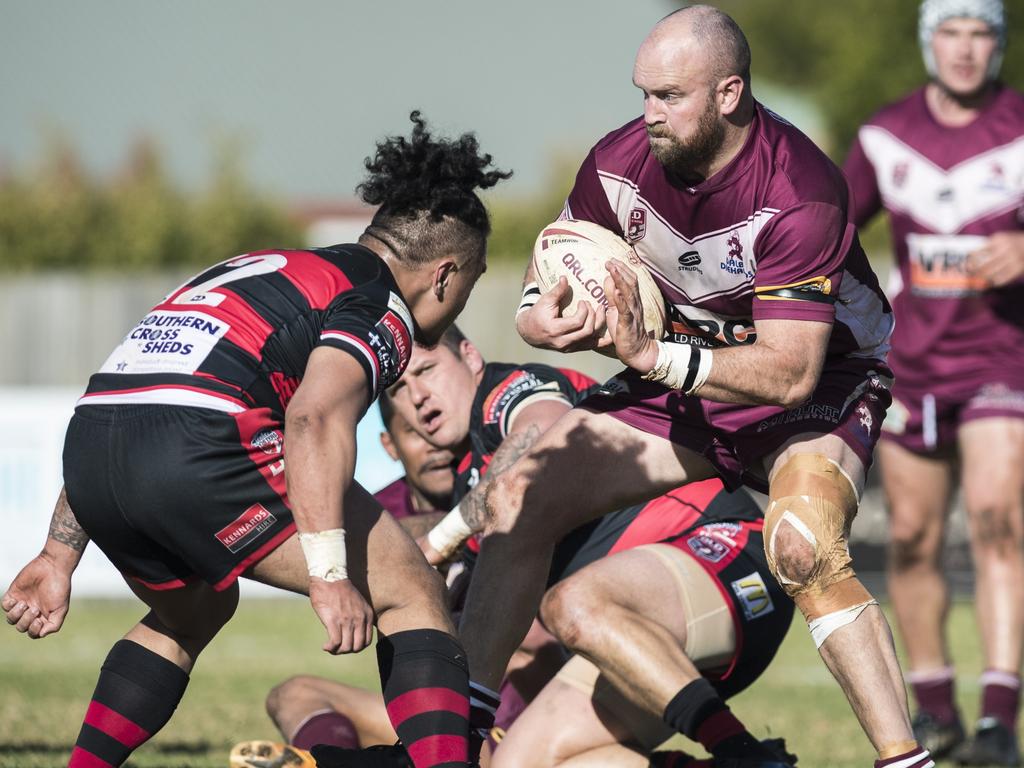 Xavier Manley braces for a tackle against Valleys. Picture: Kevin Farmer.