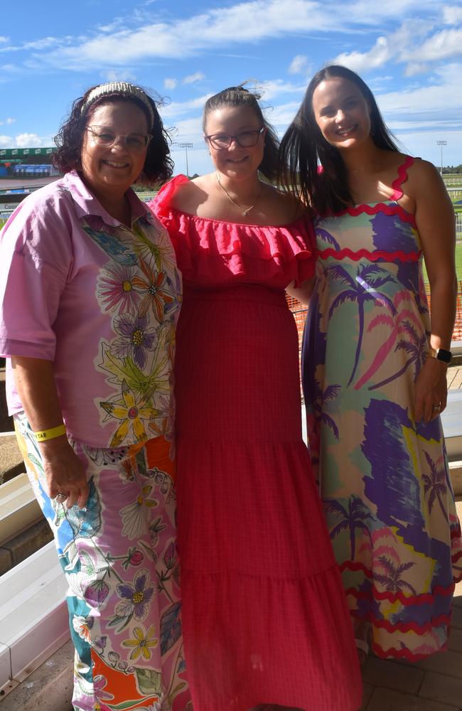 Robyn Silcox, Megan White and Danielle McMahon at the Sunshine Coast Races on April 7, 2024.