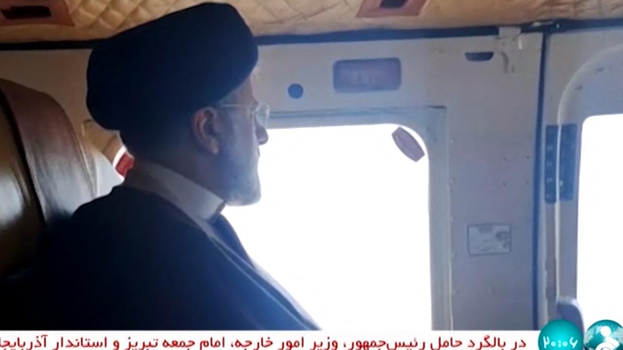 Ebrahim Raisi on board a helicopter in the Jolfa region. Picture: IRINN/AFP