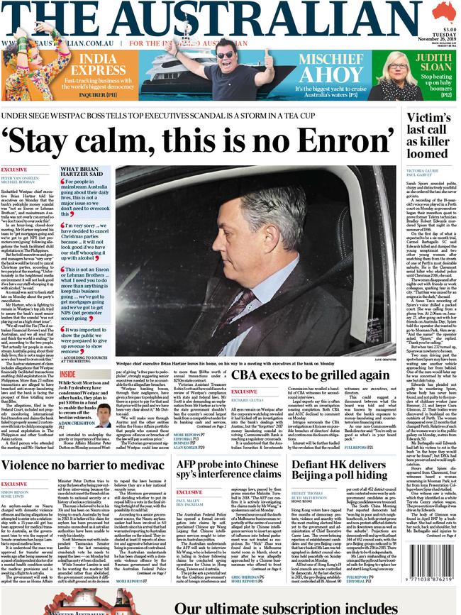 The Australian's front page on Tuesday.