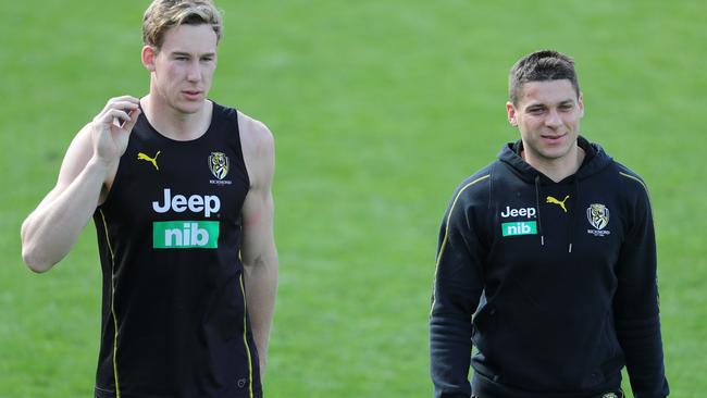 Dion Prestia (right) has greater confident in his body after a strong showing on Saturday. Picture: Michael Klein.