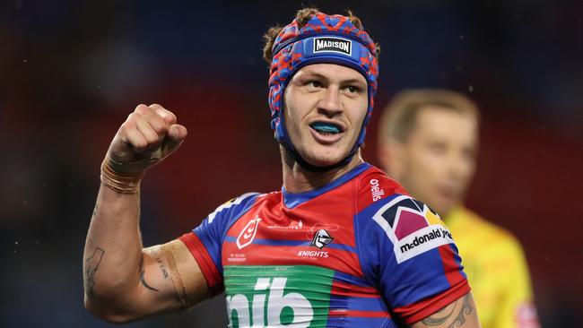 Kalyn Ponga of the Newcastle Knights scores a try