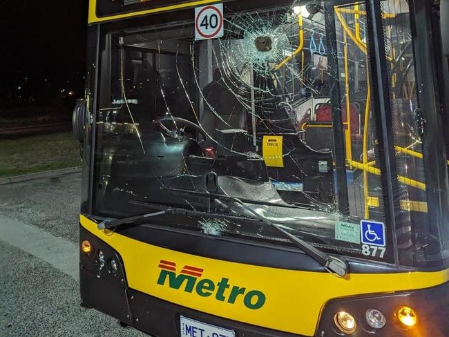 The aftermath of Wednesday night's rock-throwing incident on the East Derwent Highway, one rock piercing through the windshield. Picture: supplied.