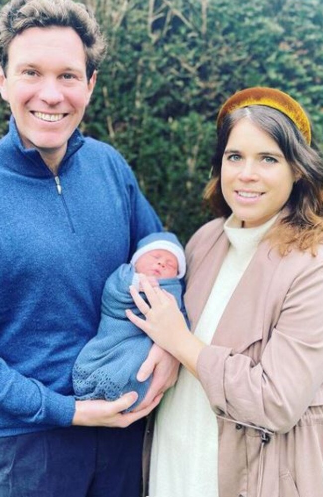 Princess Eugenie and Jack Brooksbank reveal their newborn son August Philip Hawke Brooksbank. Picture: Instagram/@princesseugenie
